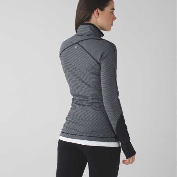 Lululemon Kriss Cross Half 1/2 Zip Jacket Black & Grey Stripe Sporty Workout 10 - Picture 12 of 16